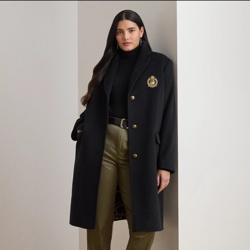 Lauren Ralph Lauren Crest-Patch Wool-Blend Coat in Black